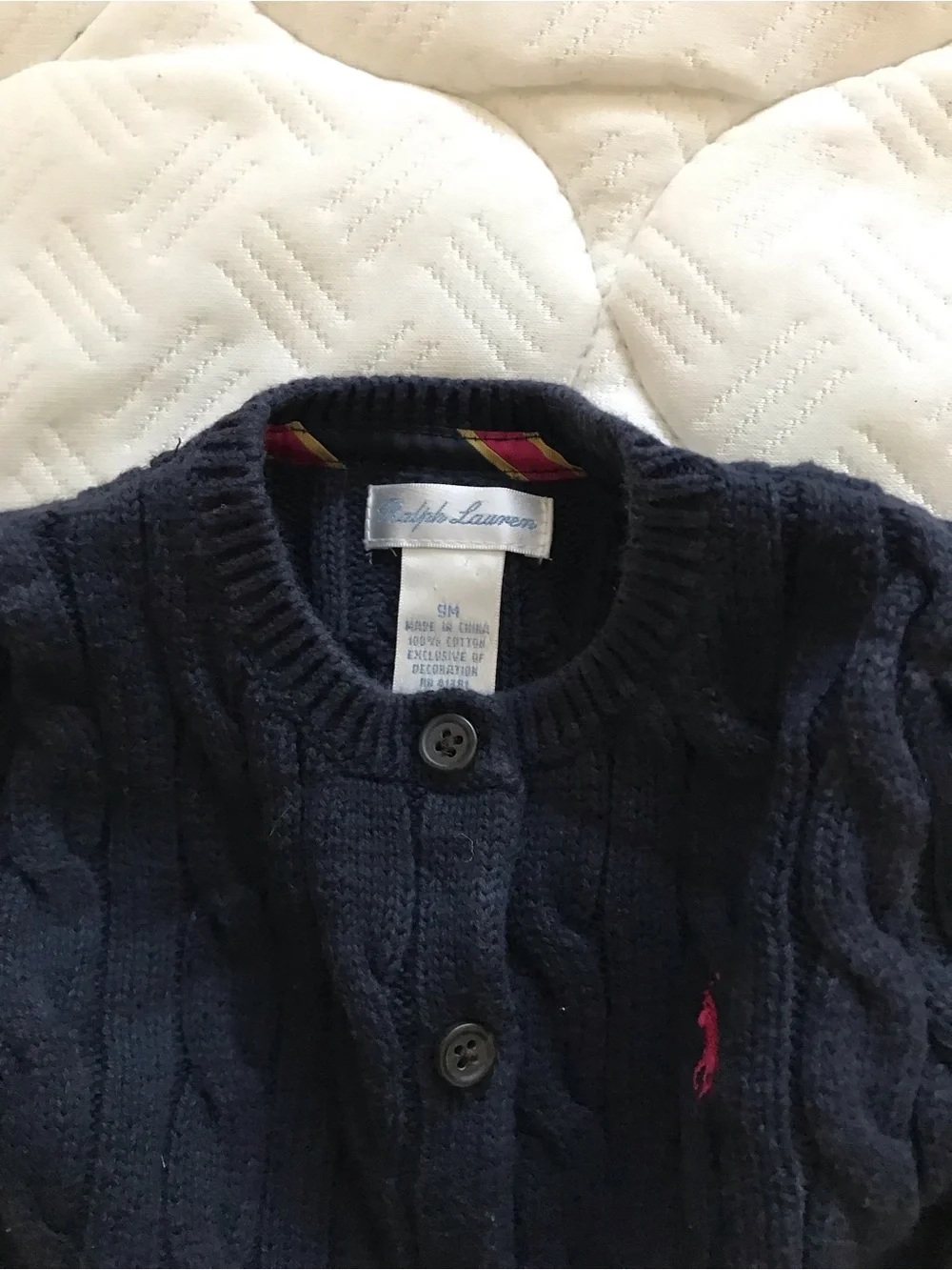 Ralph Lauren Navy Cable Knit Cardigan with Pink Pony Accent